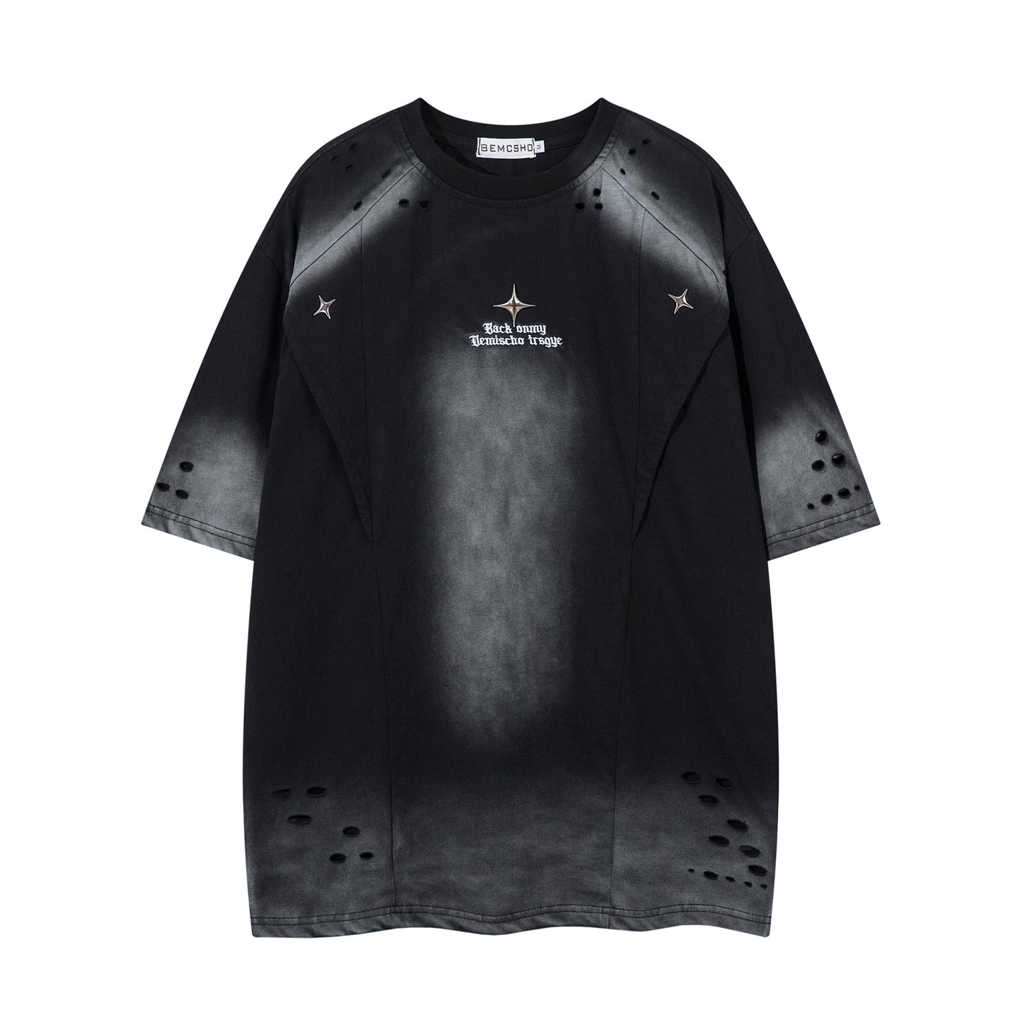 𝕃oose 𝔽it ☞𝟤𝟢𝟤𝟧 ☜美式水洗破洞字母刺繡圓領男女中性 T-Shirt寬版上衣JK-8