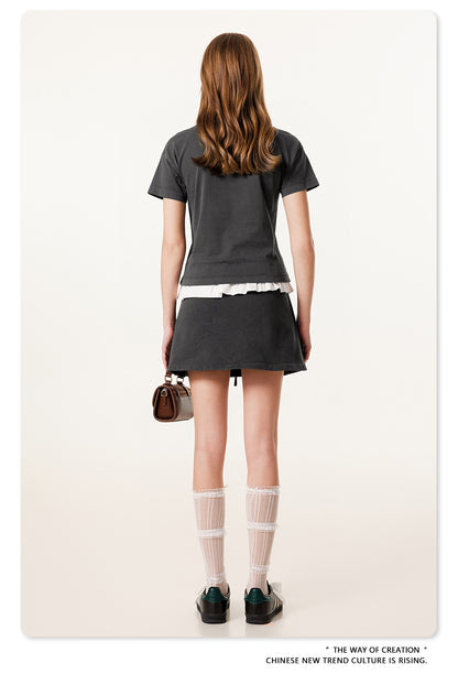 Fierce & Fitted 夏季美式高街水洗短袖上衣A字裙套裝	N-9 深灰色