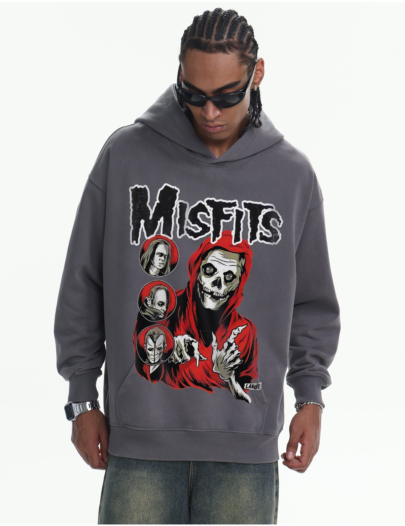 ♛𝔽𝕦𝕤𝕚𝕠𝕟 𝔽𝕠𝕔𝕦𝕤 ♛410G重磅水洗美式復古Misfits連帽大學T  FZ-37