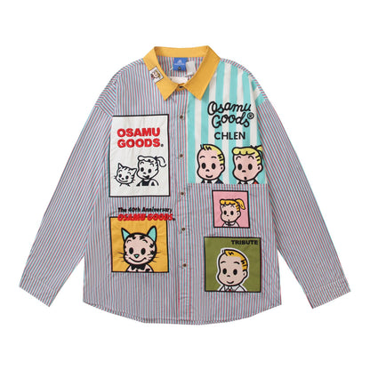 𝔼mbro 𝕊hirt𒉽2025秋冬卡通貼布繡拼接寬鬆襯衫C-27