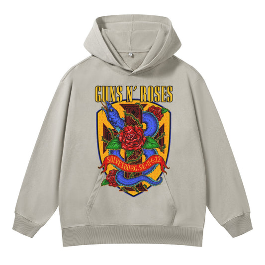 ♛𝔽𝕦𝕤𝕚𝕠𝕟 𝔽𝕠𝕔𝕦𝕤 ♛410G重磅水洗美式復古GUN ROSE連帽大學T  FZ-43