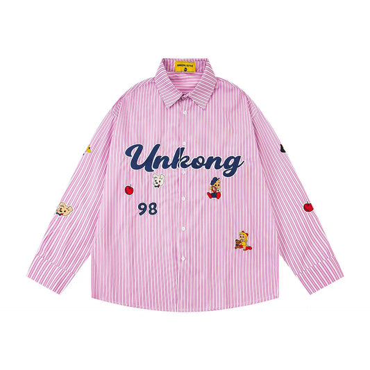 𝔼mbro 𝕊hirt𒉽2025秋冬可愛圖案刺繡寬鬆襯衫N-42