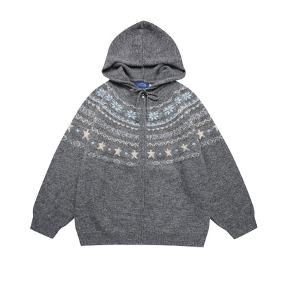 ⓀⓃⒾⓉ𒉽2025秋冬星星圖案連帽針織外套 K-30