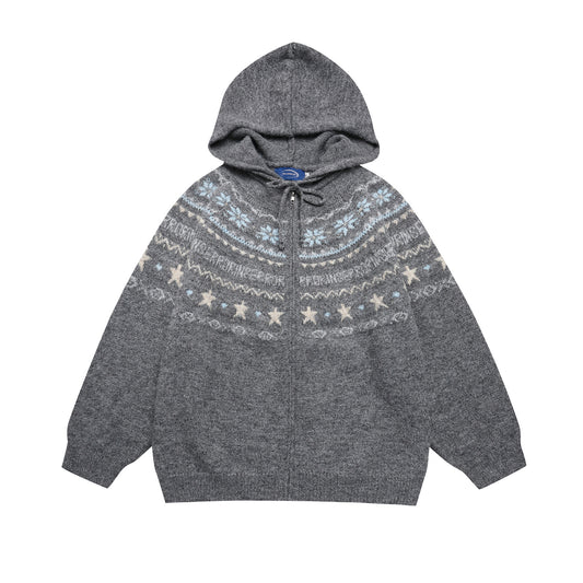 ⓀⓃⒾⓉ𒉽2025秋冬星星圖案連帽針織外套 K-30