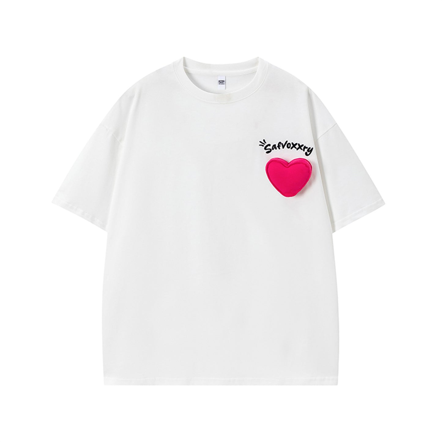 𝕃oose 𝔽it ☞𝟤𝟢𝟤𝟧 ☜美式復古愛心字母圓領T-Shirt寬版上衣SA-5