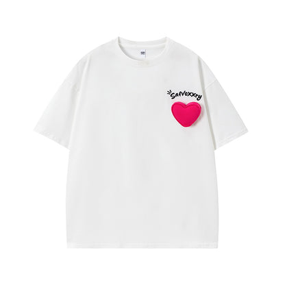 𝕃oose 𝔽it ☞𝟤𝟢𝟤𝟧 ☜美式復古愛心字母圓領T-Shirt寬版上衣SA-5