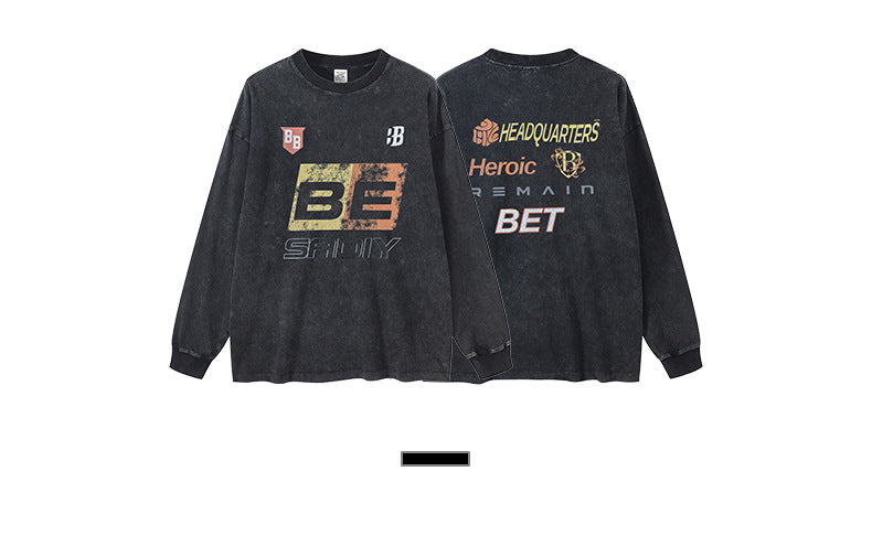 ♛𝔽𝕦𝕤𝕚𝕠𝕟 𝔽𝕠𝕔𝕦𝕤 ♛2025秋冬復古水洗印花大學T W-27