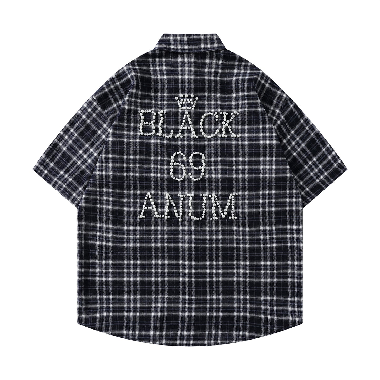 𝕃oose 𝔽it ☞𝟤𝟢𝟤𝟧 ☜美式復古字母珍珠感格子寬鬆襯衫 J-4