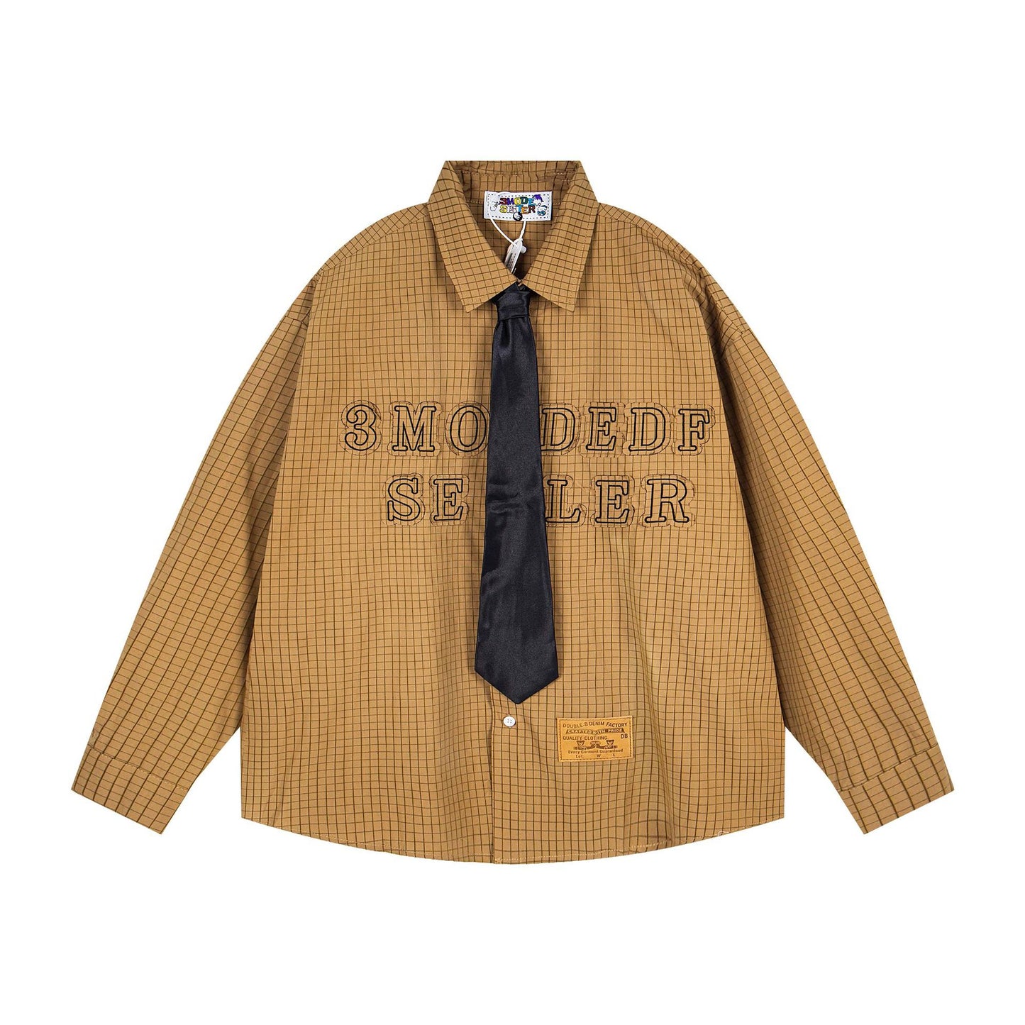 𝔼mbro 𝕊hirt𒉽2025秋冬領帶系列字母刺繡格子寬鬆襯MO-00