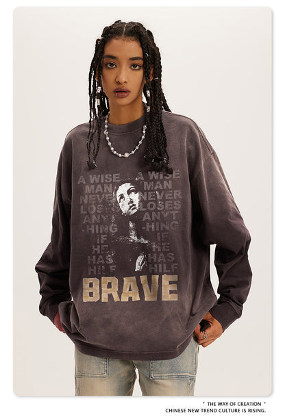 ♛𝔽𝕦𝕤𝕚𝕠𝕟 𝔽𝕠𝕔𝕦𝕤 ♛2025秋冬復古水洗印花大學T W-29