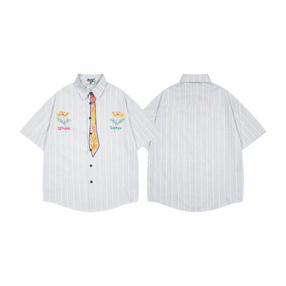 𝕃oose 𝔽it ☞𝟤𝟢𝟤𝟧 ☜日式復古領帶塗鴉圖案百搭休閒寬鬆襯衫