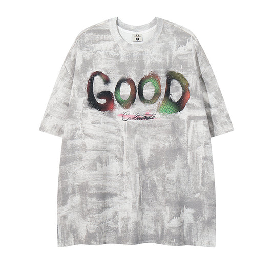 𝕃oose 𝔽it ☞𝟤𝟢𝟤𝟧 ☜美式復古設計感GOOD字母 男女中性 T-Shirt寬版上衣 LY66