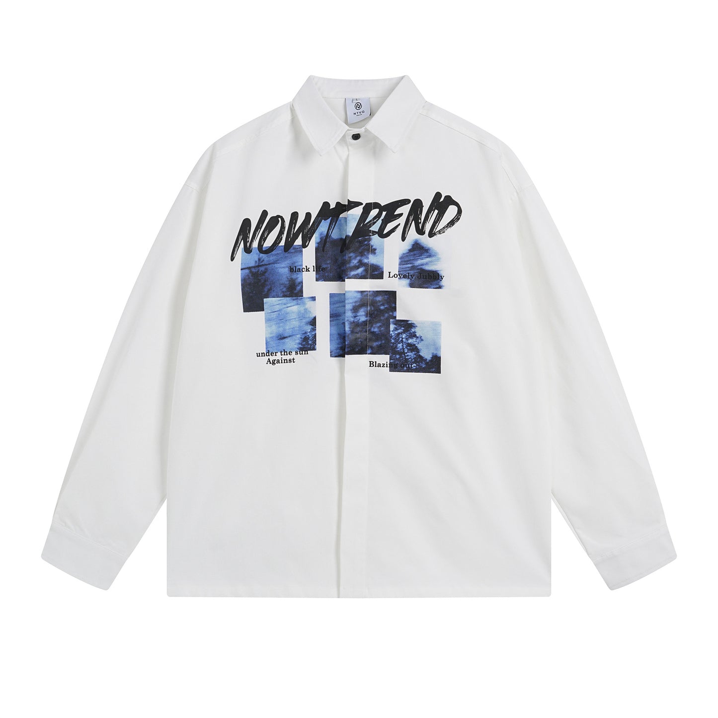 𝔼mbro 𝕊hirt𒉽秋冬長袖復古印花寬鬆襯衫N-4