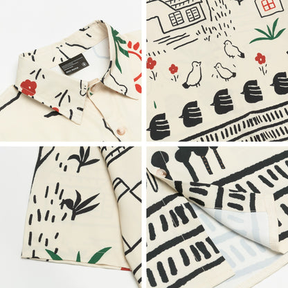 𝕃oose 𝔽it ☞𝟤𝟢𝟤𝟧 ☜日式復古趣味塗鴉印花休閒短袖襯衫	 DU-A31