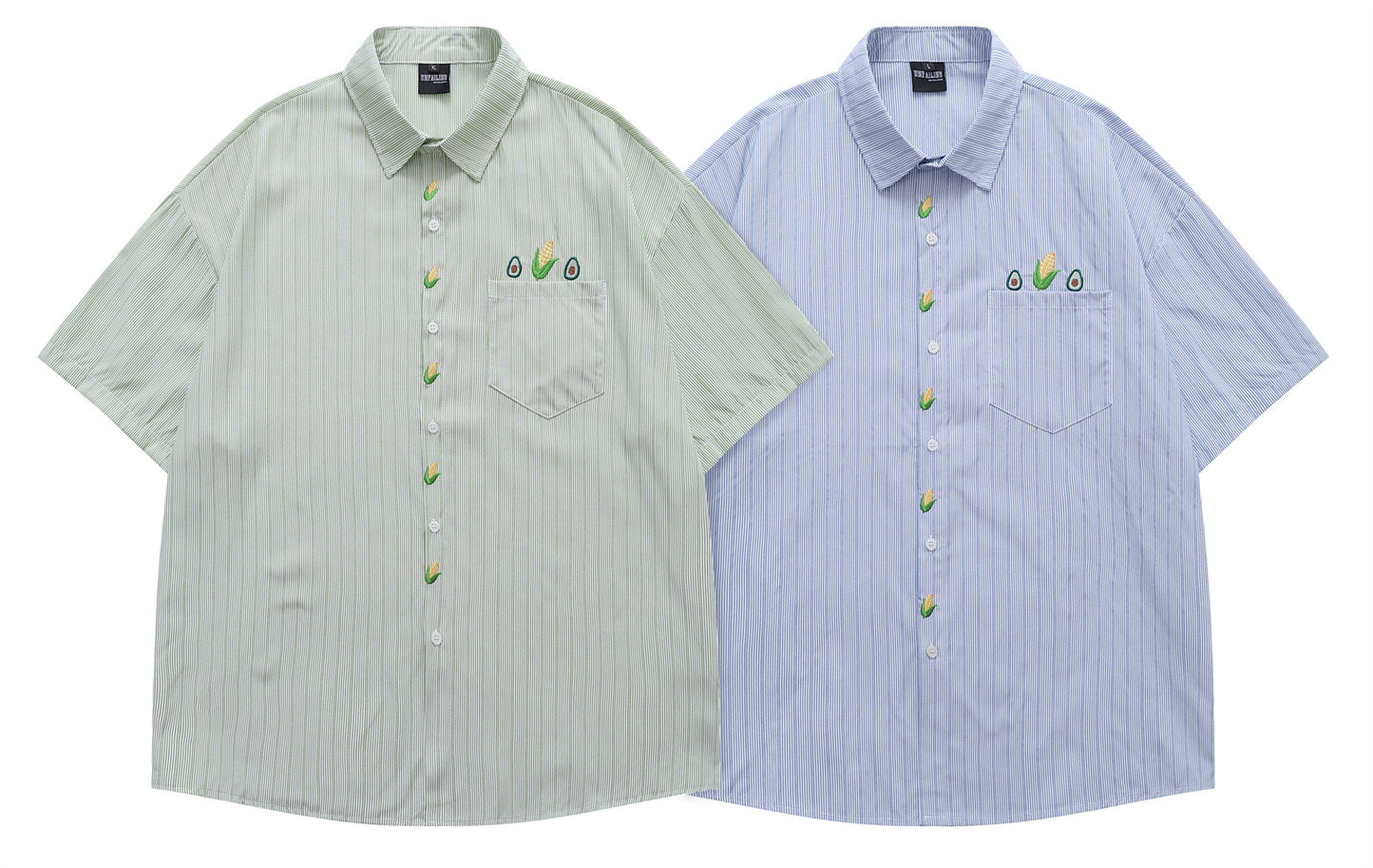 𝔼mbro 𝕊hirt𒉽美式復古玉米刺繡短袖寬鬆襯衫Y00