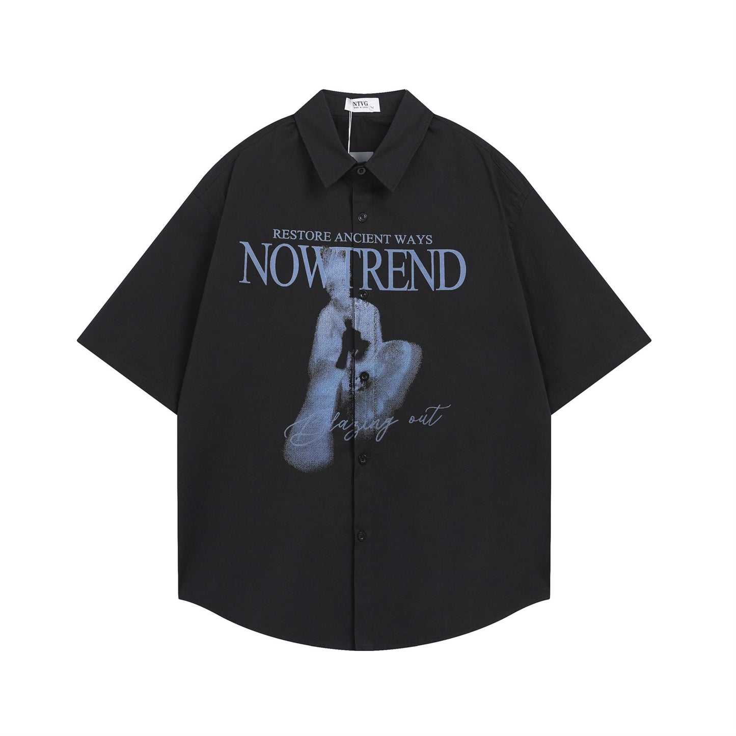 𝕃oose 𝔽it ☞𝟤𝟢𝟤𝟧 ☜美式復古NOWTREND印花百搭休閒寬鬆襯衫	 N-127