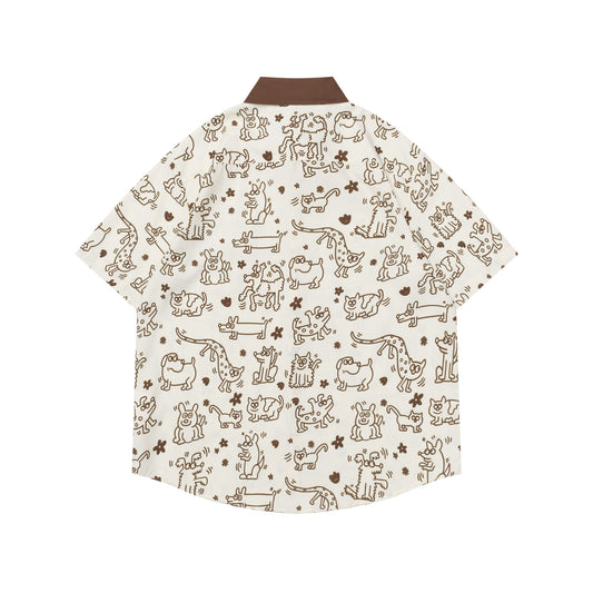𝕃oose 𝔽it ☞𝟤𝟢𝟤𝟧 ☜美式復古小狗滿版印花短袖襯衫 NA-39