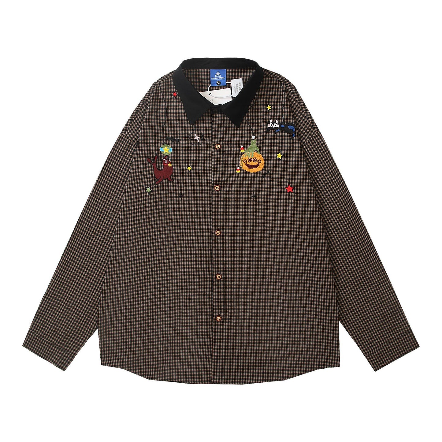 𝔼mbro 𝕊hirt𒉽2025秋冬可愛圖案刺繡寬鬆襯衫外套C-30