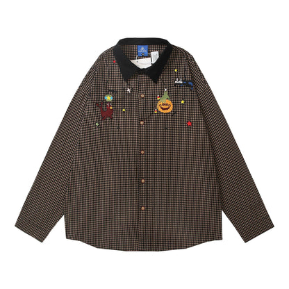 𝔼mbro 𝕊hirt𒉽2025秋冬可愛圖案刺繡寬鬆襯衫外套C-30