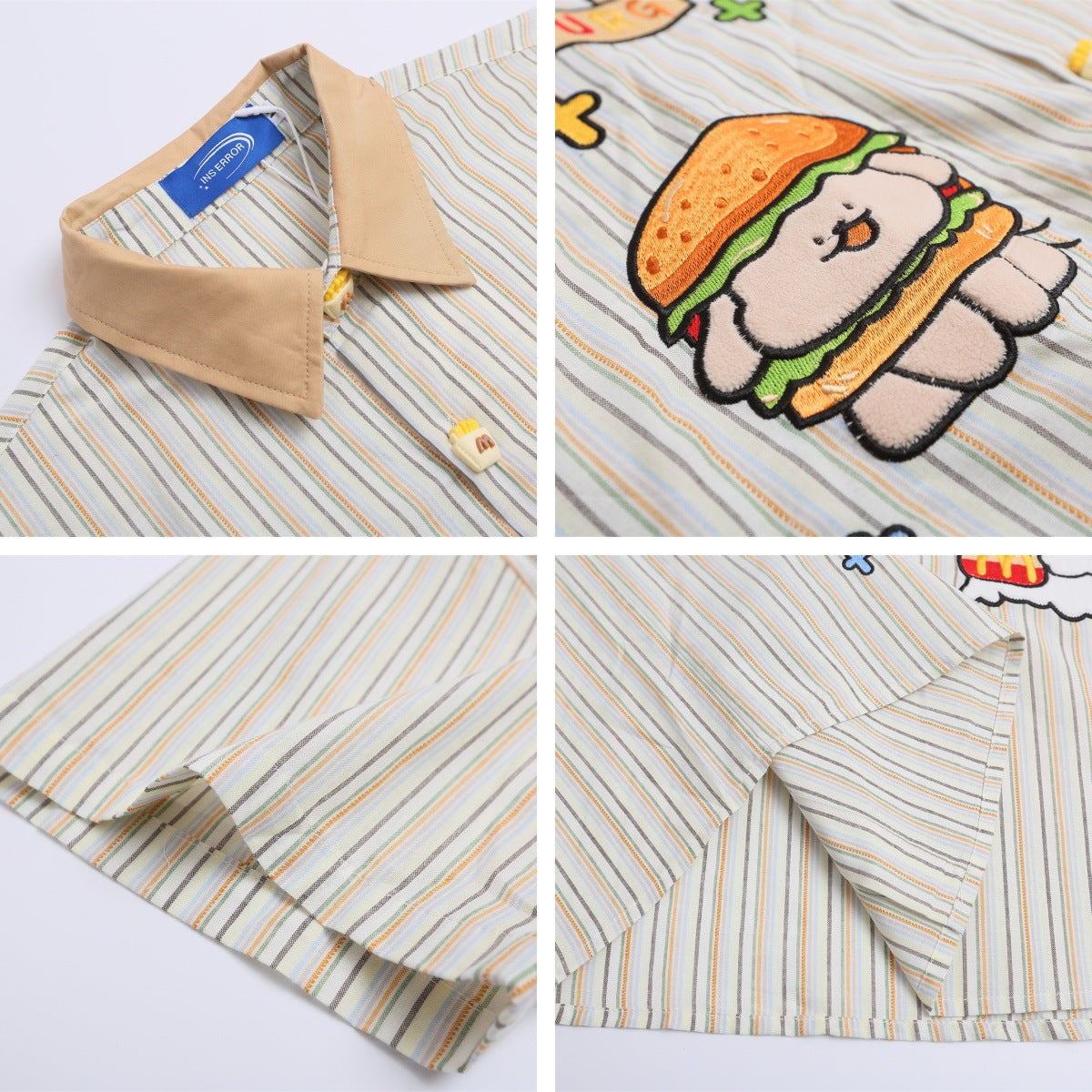 𝔼mbro 𝕊hirt𒉽美式復古可愛動物刺繡短袖百搭襯衫外套IN-567