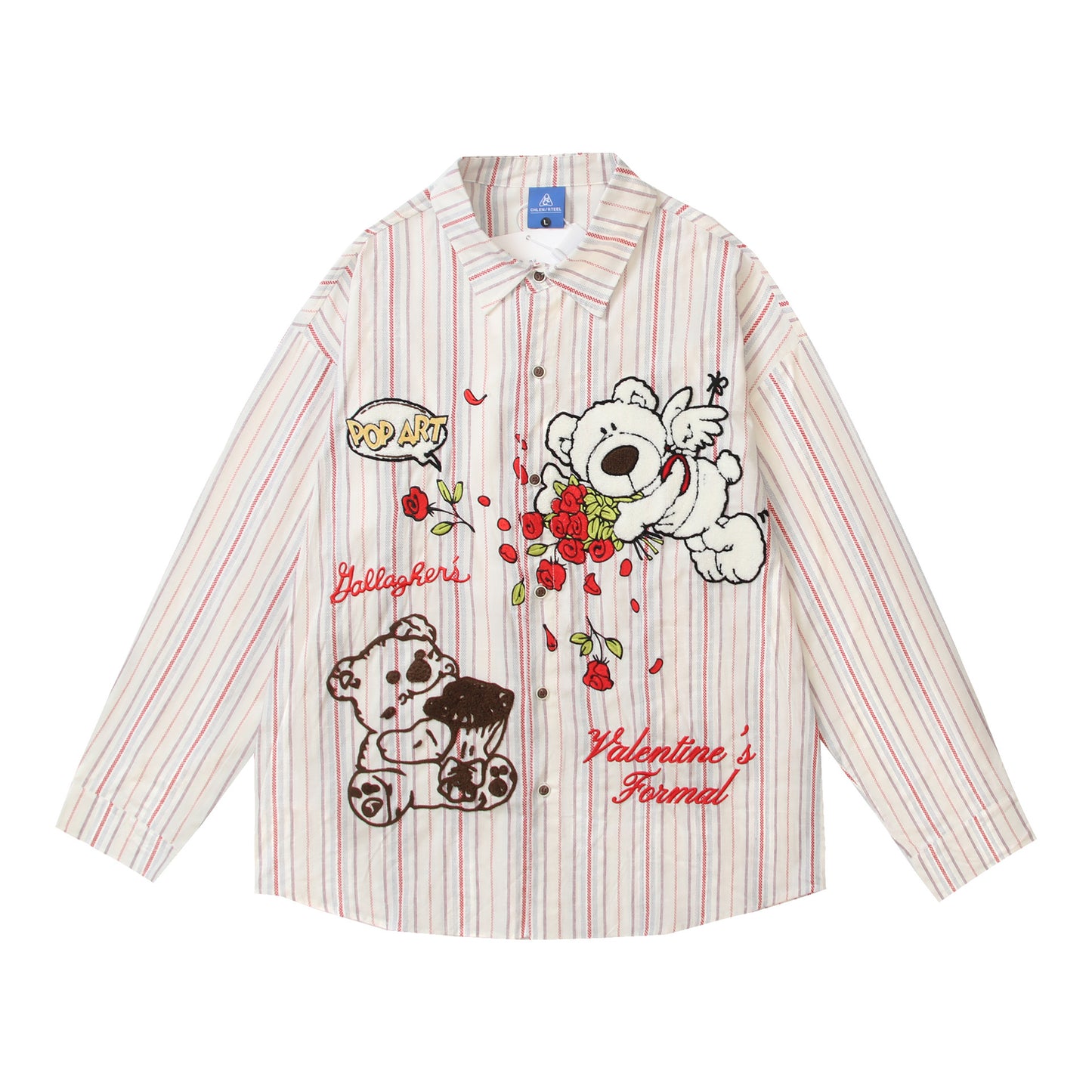 𝔼mbro 𝕊hirt𒉽2025秋冬小熊刺繡寬鬆襯衫外套C-13