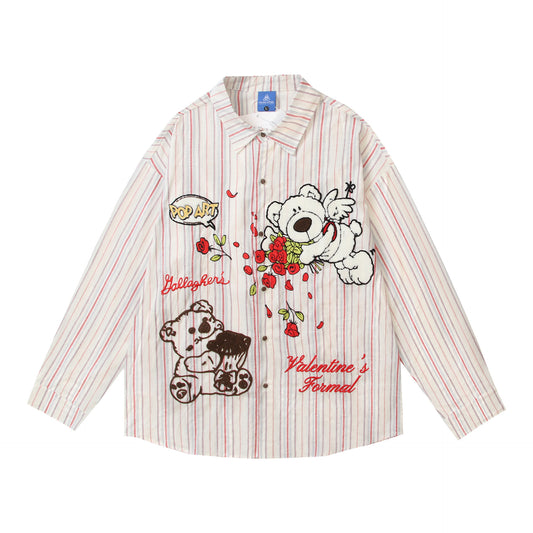 𝔼mbro 𝕊hirt𒉽2025秋冬小熊刺繡寬鬆襯衫外套C-13