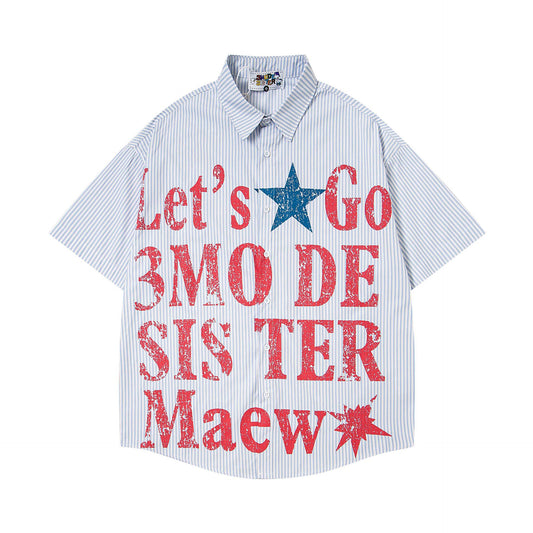 𝕃oose 𝔽it ☞𝟤𝟢𝟤𝟧 ☜美式復古字母印花百搭休閒寬鬆襯衫 MO-72