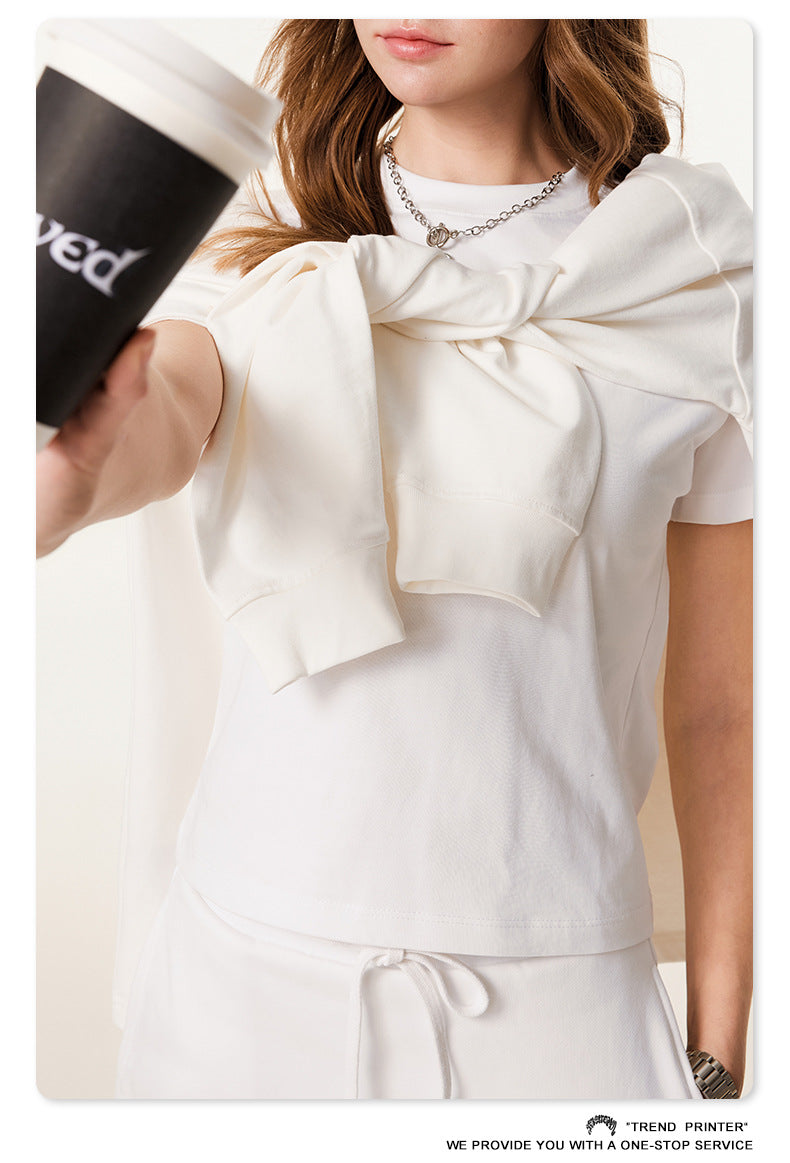 Fierce & Fitted 美式夏季甜妹圓領短T半身裙套裝	N-23 牙白色