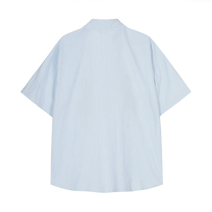 𝔼mbro 𝕊hirt𒉽美式復古印花條紋短袖寬鬆襯衫 GE-47