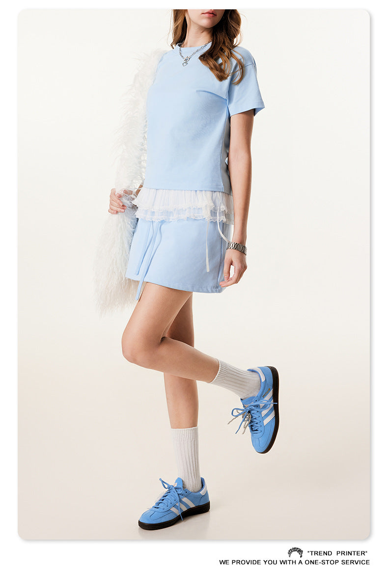 Fierce & Fitted 美式夏季甜妹圓領短T半身裙套裝	N-23 BABY藍