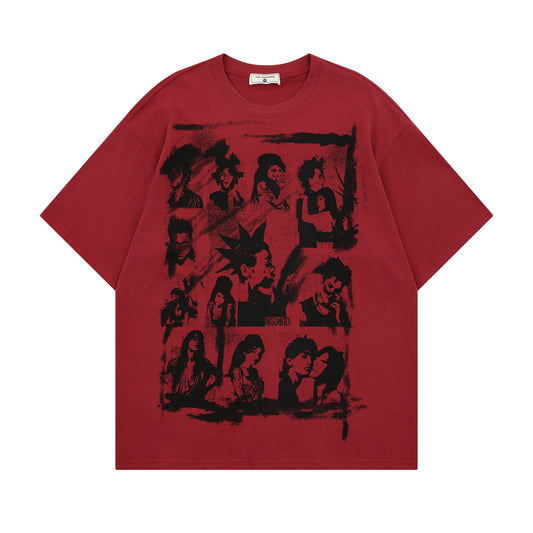 𝕃oose 𝔽it ☞𝟤𝟢𝟤𝟧 ☜美式復古人像印花圓領男女中性 T-Shirt寬版上衣 TH-116