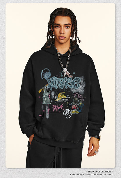 ♛𝔽𝕦𝕤𝕚𝕠𝕟 𝔽𝕠𝕔𝕦𝕤 ♛2025秋冬高磅水洗印花寬鬆落肩帽T 506