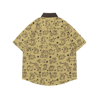 𝕃oose 𝔽it ☞𝟤𝟢𝟤𝟧 ☜美式復古小狗滿版印花短袖襯衫 NA-39