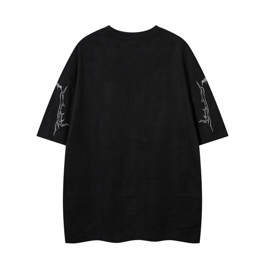 𝕃oose 𝔽it ☞𝟤𝟢𝟤𝟧 ☜美式復古設計感領口荊棘風格男女中性 T-Shirt寬版上衣 JK657