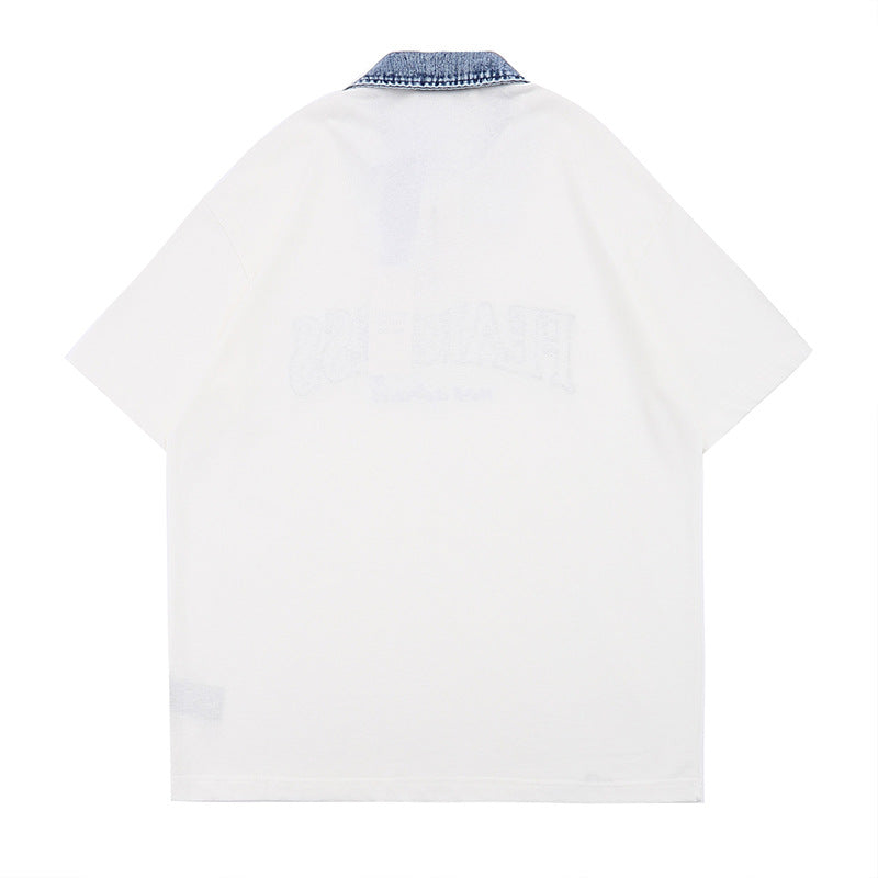 Polo Shirt𒉽美式復古翻領半拉鍊POLO衫T-15