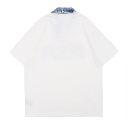 Polo Shirt𒉽美式復古翻領半拉鍊POLO衫T-15