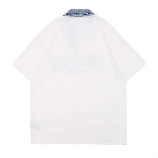 Polo Shirt𒉽美式復古翻領半拉鍊POLO衫T-15