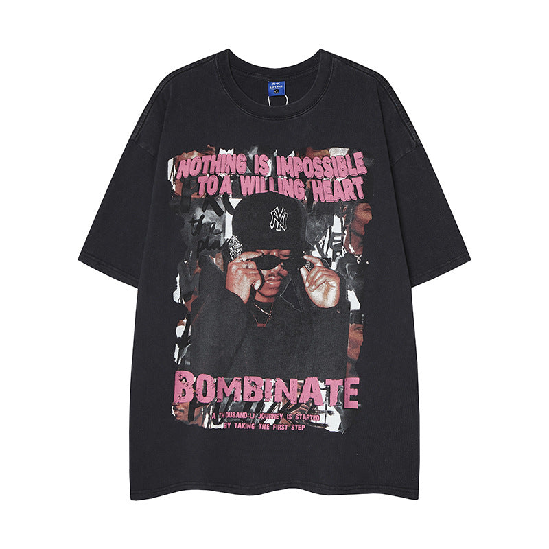 𝕃oose 𝔽it ☞𝟤𝟢𝟤𝟧 ☜美式復古噴繪人像風格男女中性 T-Shirt寬版上衣 RK91