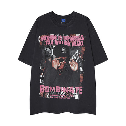 𝕃oose 𝔽it ☞𝟤𝟢𝟤𝟧 ☜美式復古噴繪人像風格男女中性 T-Shirt寬版上衣 RK91