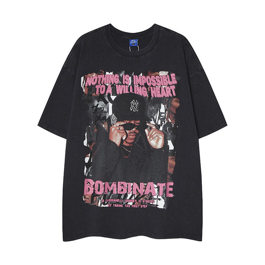 𝕃oose 𝔽it ☞𝟤𝟢𝟤𝟧 ☜美式復古噴繪人像風格男女中性 T-Shirt寬版上衣 RK91