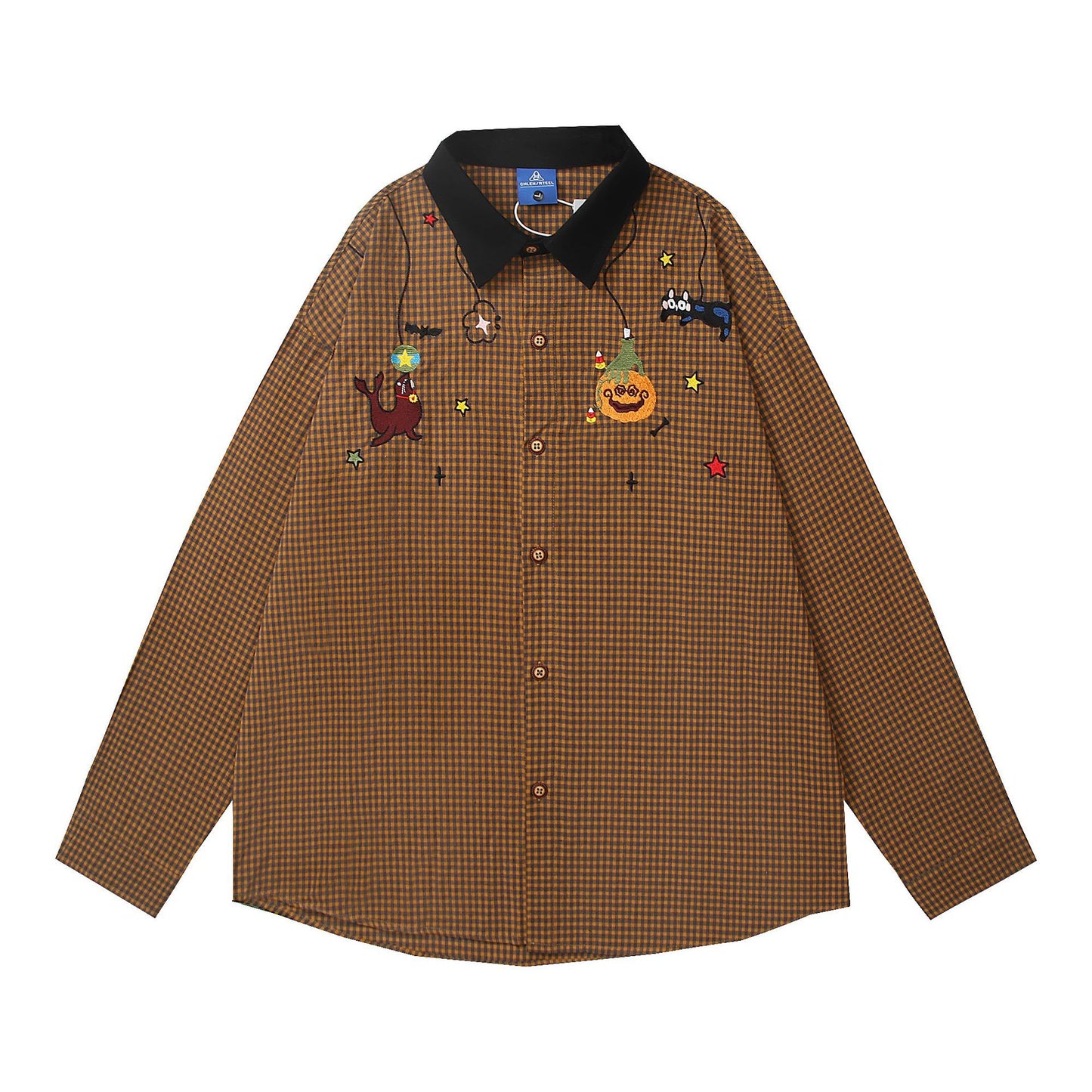 𝔼mbro 𝕊hirt𒉽2025秋冬可愛圖案刺繡寬鬆襯衫外套C-30