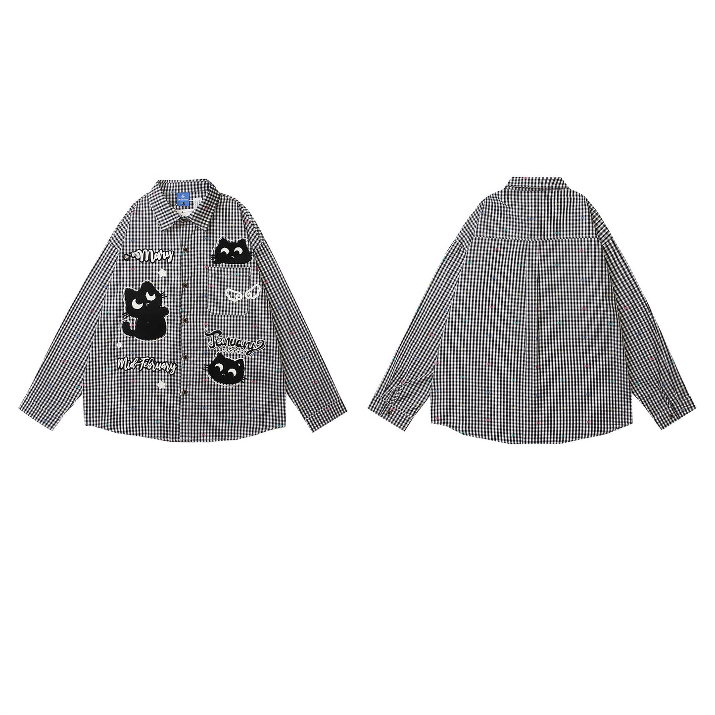 𝔼mbro 𝕊hirt𒉽2025秋冬卡通小貓刺繡寬鬆襯衫外套 C-27