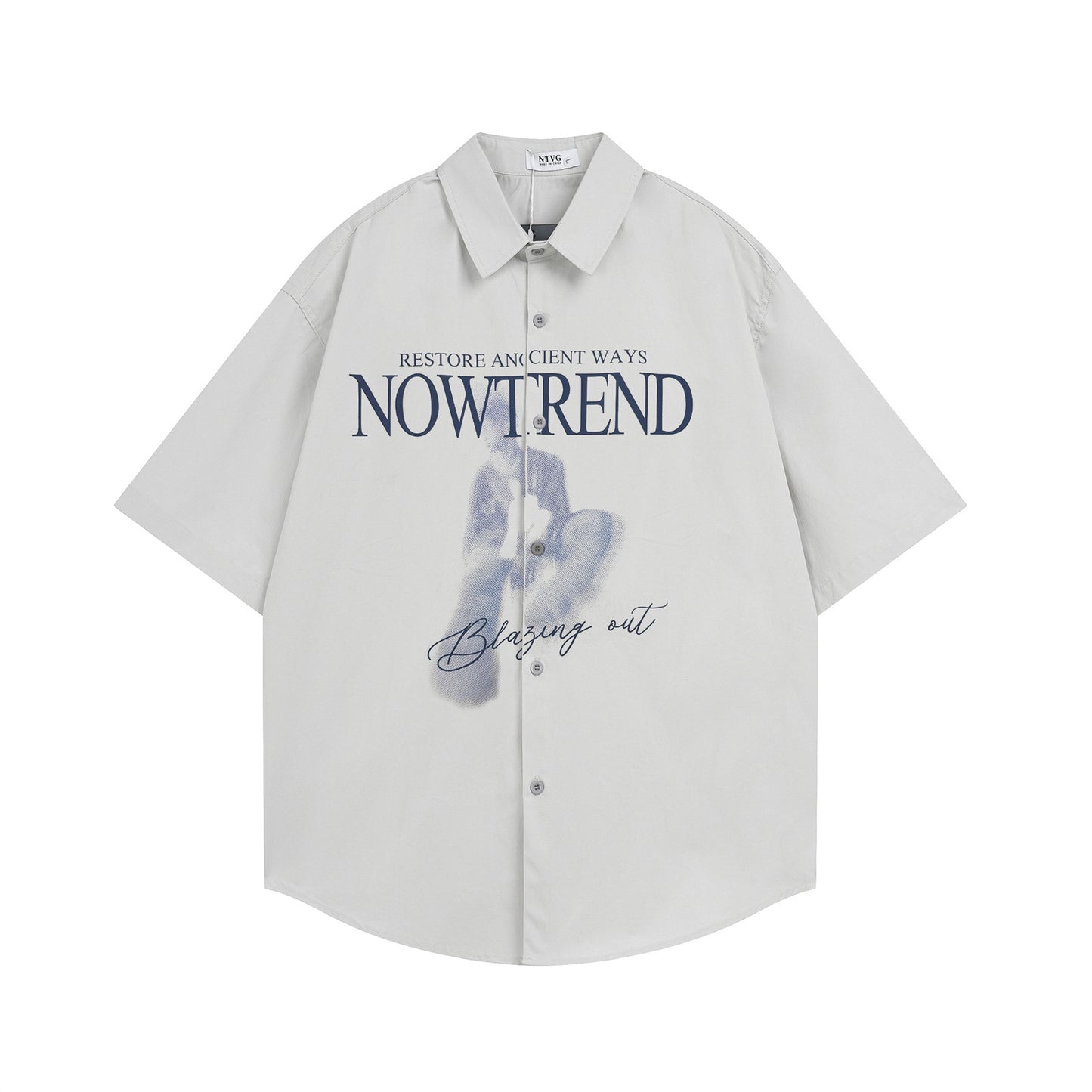 𝕃oose 𝔽it ☞𝟤𝟢𝟤𝟧 ☜美式復古NOWTREND印花百搭休閒寬鬆襯衫	 N-127