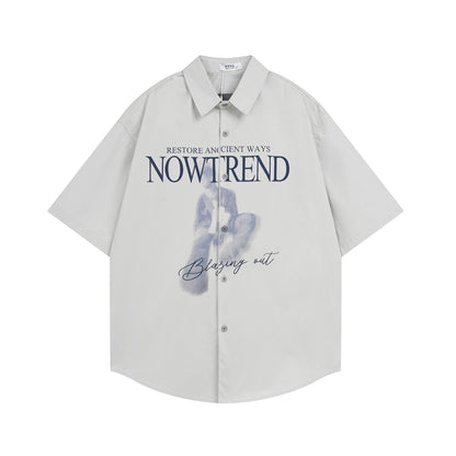 𝕃oose 𝔽it ☞𝟤𝟢𝟤𝟧 ☜美式復古NOWTREND印花百搭休閒寬鬆襯衫	 N-127