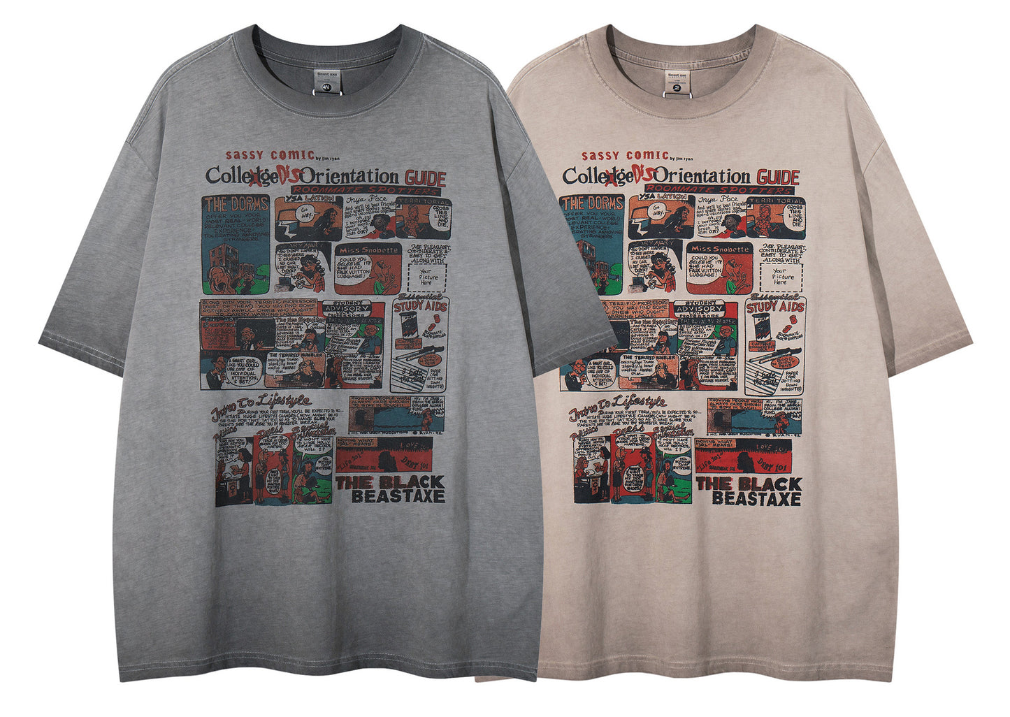 𝕃oose 𝔽it ☞𝟤𝟢𝟤𝟧 ☜美式復古卡通印花圓領男女中性 T-Shirt寬版上衣 AX-57