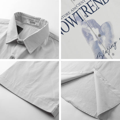 𝕃oose 𝔽it ☞𝟤𝟢𝟤𝟧 ☜美式復古NOWTREND印花百搭休閒寬鬆襯衫	 N-127