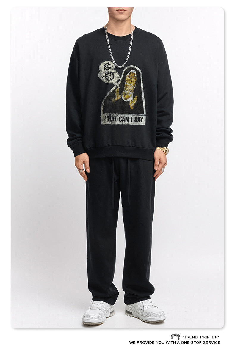 ♛𝔽𝕦𝕤𝕚𝕠𝕟 𝔽𝕠𝕔𝕦𝕤 ♛2025秋冬高磅水洗印花寬鬆落肩厚T 581