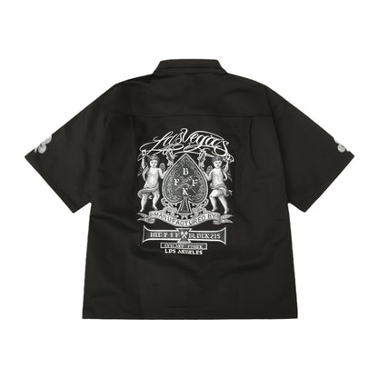𝔽𝕦𝕤𝕚𝕠𝕟 𝔽𝕠𝕔𝕦𝕤-ᴄʜɪᴄᴀɴᴏ♠︎悍匪♠︎  新款西海岸奇卡諾Chicano風格撲克印花工裝襯衫