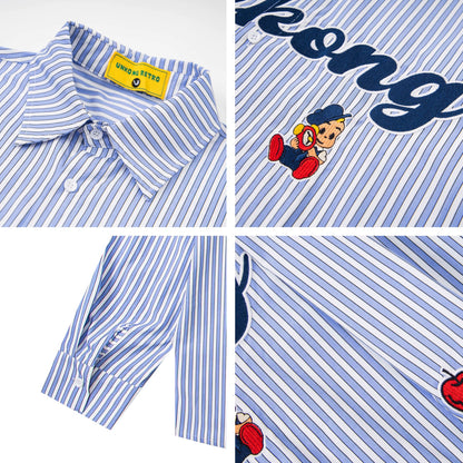 𝔼mbro 𝕊hirt𒉽2025秋冬可愛圖案刺繡寬鬆襯衫N-42