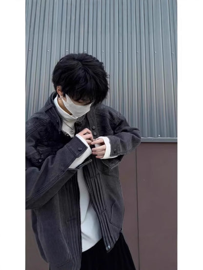 snɔoɟ uoı̣snɟ - 暗黑牛仔外套鉚釘男女痞帥設計感牛仔高街工裝夾克 BC-006